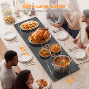 FEPPO Modular Warming Tray, 47x16 Inch Glass Surface, Marble Black