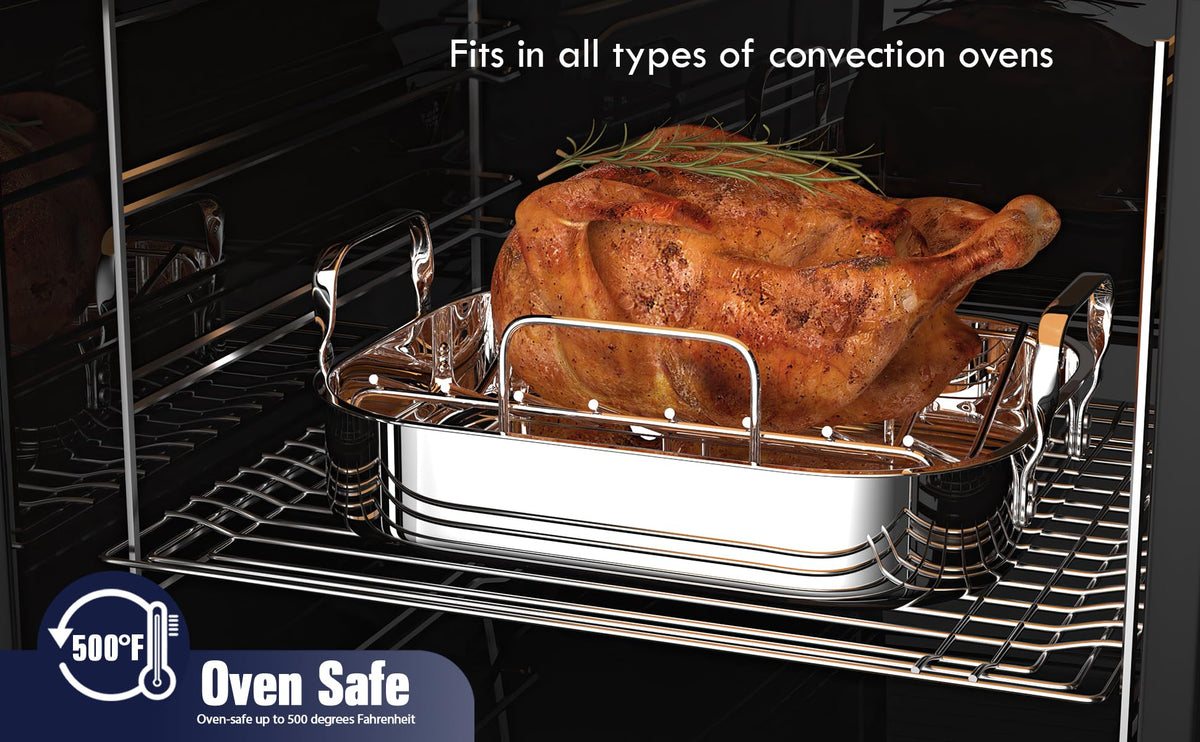 Cooks Standard Classic Stainless Steel Roaster Pan with Rack, 16 x 13 Inch, Silver