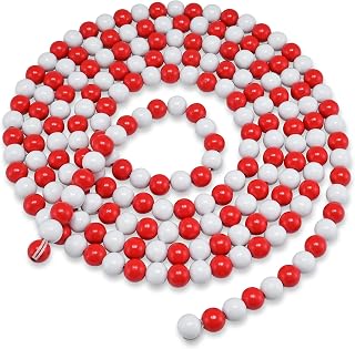 Christmas Peppermint Wood Beaded Garland - 10' Red & White Rustic Boho Bead