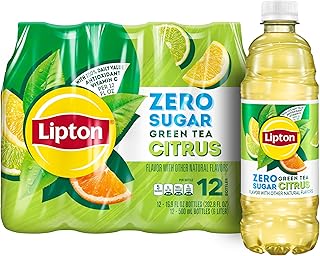 Lipton Zero Sugar Iced Tea, Green Tea Citrus, 16.9 fl oz Bottles, (12 Pack), 100% DV Vitamin C