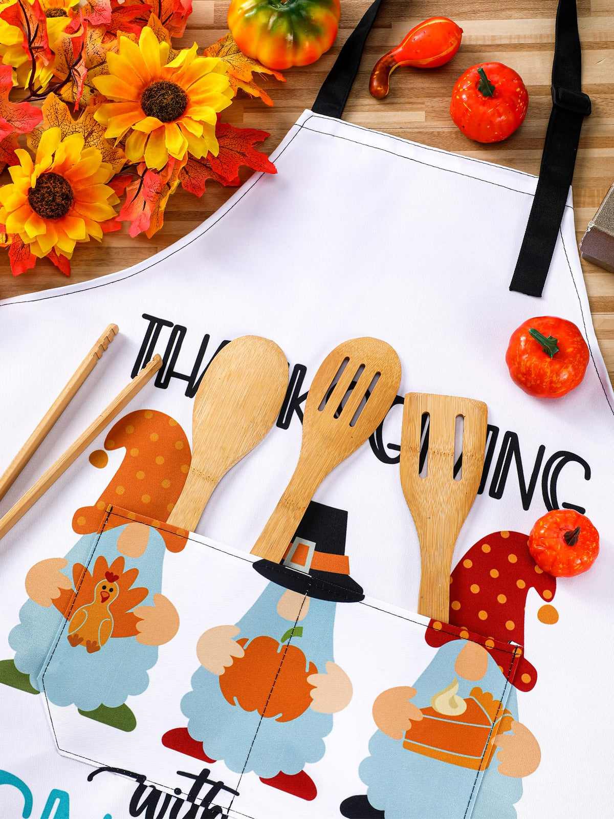 Geetery Thanksgiving Aprons with Pockets, 4 Pack, Black White Turkey