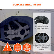 Skullerz 8965F(x) Safety Bump Cap Hat with Rechargeable LED Light by Ergodyne – One Size, Hat: 100% Polyester, Shell: HDPE, Navy, Model 23473