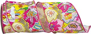 Reliant Ribbon 94314W-061-10F, Fantasia Pink La Print Wired Edge Ribbon, Size : 4 Inch X 10 Yards, Pink