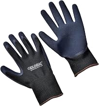 Global Industrial Double Foam Latex Coated Gloves, Black/Navy, Large, Lot of 12