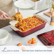 Lovecasa Stoneware Casserole Pan, 4.5 Quart, Gradient Red
