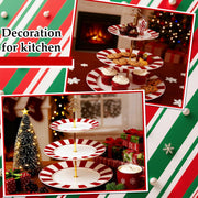 Lallisa 3 Tier Ceramic Cake Stand, 10 9 7 Inch Plates, Red and White