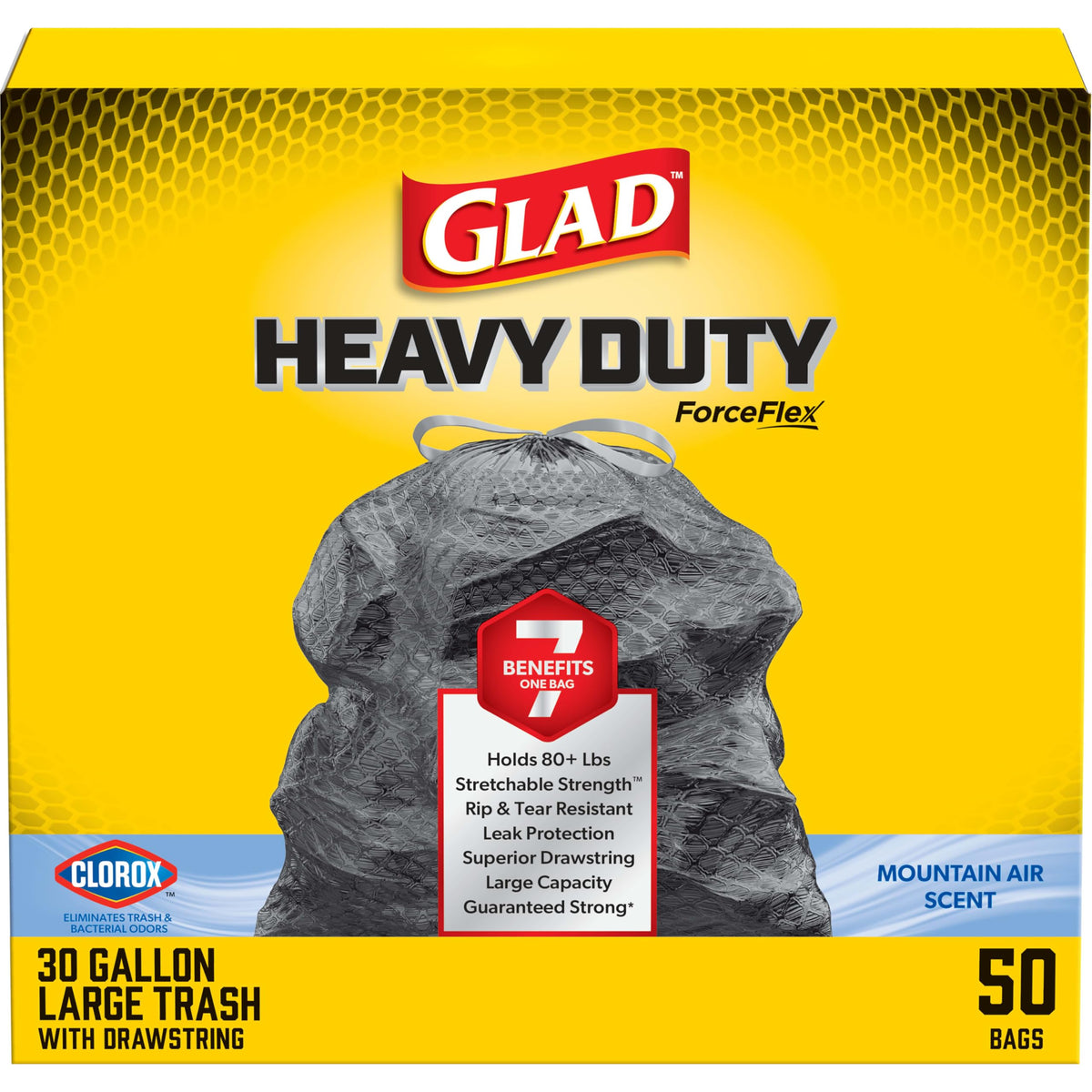 ForceFlex Heavy Duty Trash Bags by Glad – 50 Count (Pack of 1), 30.0 gallons, Plastic, Black, Model TU_2447384
