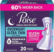 Poise Ultra Thin Incontinence Pads for Women, 8 Drop, Wings, Long, 20 ct