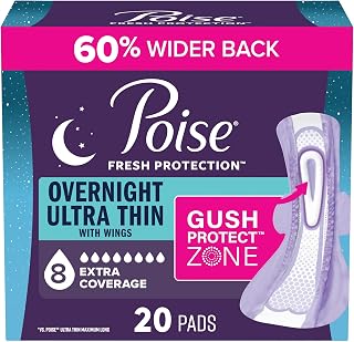Poise Ultra Thin Incontinence Pads for Women, 8 Drop, Wings, Long, 20 ct
