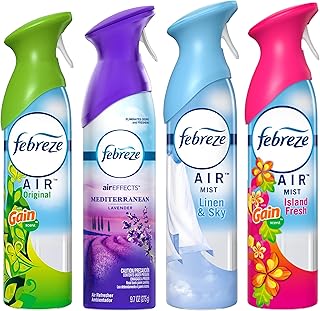 Air Freshener Odor Eliminator Spray, Assorted Scent Febreze & Bathroom Deodorizer, Original, Island Fresh, Linen Sky & Lavender, 4 Pack
