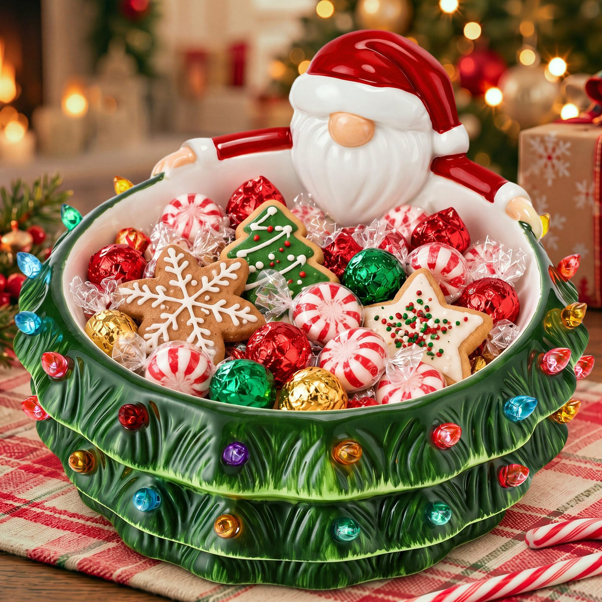 Saillong Ceramic Gnome Candy Bowl, 44 Oz, Holiday Design
