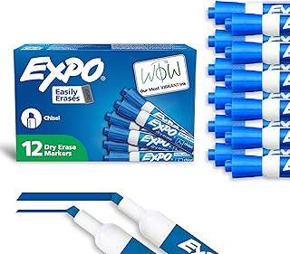 EXPO Dry Erase Markers, Low Odor Ink, Blue, Chisel Tip, 12 Count - Whiteboard, Calendar, Organization, Essential Supplies for Office, School, Classroom, Teachers