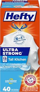 Hefty Ultra Strong 13 Gal Kitchen Trash Bags, White, Clean Burst, 40ct