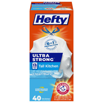 Ultra Strong 13 Gal Kitchen Trash Bags by Hefty – 40 Count (Pack of 1), 13.0 gallons, Plastic, White, Model E84557