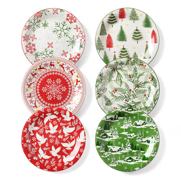 Metahom Christmas Dessert Plates, 8 Inch Ceramic, Set of 6