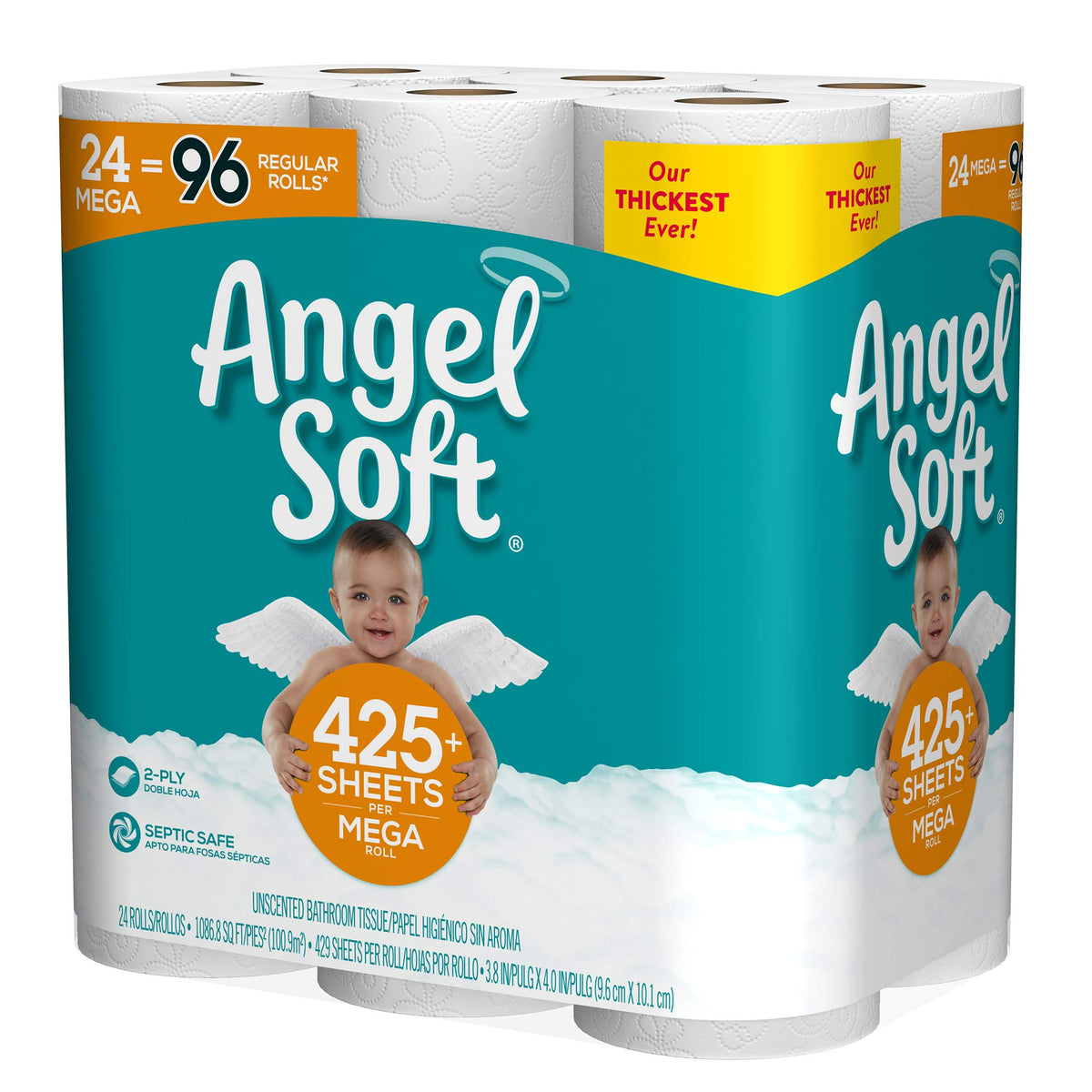 Mega Rolls by Angel Soft – 24 Count (Pack of 1), Paper,Plastic,Resin, white, Model 792705