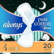 Always Pure Cotton Flexfoam Pads with Wings Size 4, 20 Count