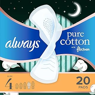 Always Pure Cotton Flexfoam Pads with Wings Size 4, 20 Count
