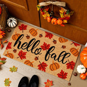 JarThenaAMCS Coir Doormat, Hello Fall Maple Leaf Pumpkin Design, 16.5 x 29.1 Inch
