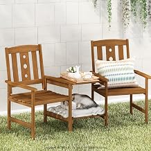 Furinno DALAM Outdoor Dining Set, Bistro Set with Attached Coffee Table and Umbrella Hole, for Patio, Garden, Porch, Natural