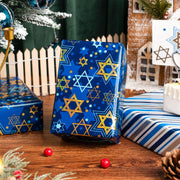 Maypluss Star of David Wrapping Paper, Metallic Foil Navy Blue, 17 Inch x 33 Feet