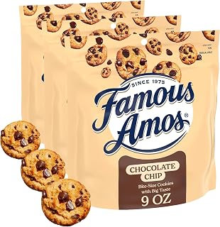 Famous Amos Classic Chocolate Chip Cookies, Bite-Size Cookies, Great for Sharing, 9 oz Resealable Bag (Pack of 3)