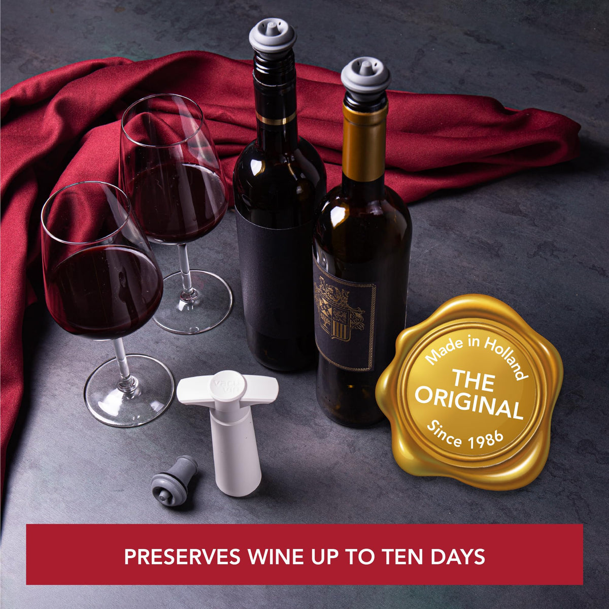 Wine Saver Preserver Pump and Stopper White by Vacu Vin – White,Grey,Red