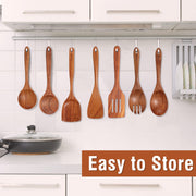 Mooues Teak Wooden Utensil Set, 9 Piece Natural Wood with Holder and Rest