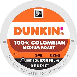 Dunkin' 100% Colombian Medium Roast Coffee, 10 Keurig K-Cup Pods