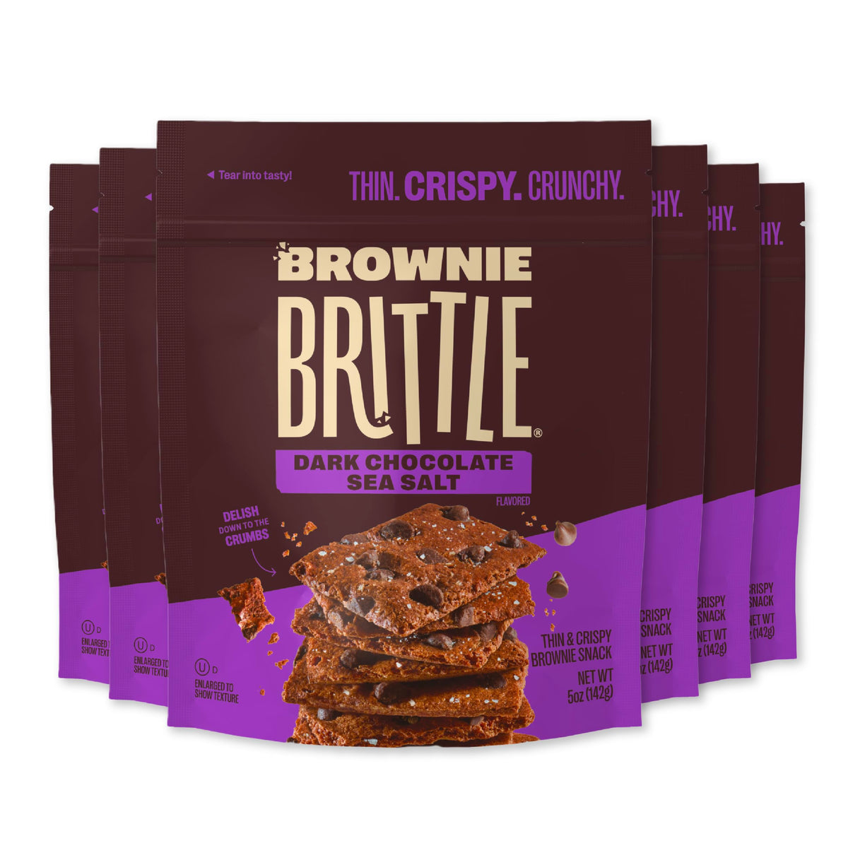 Brownie Brittle Dark Chocolate Sea Salt / 5 Ounce (Pack of 6) / Gift Box Brittle