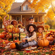 Otoolling Metal Pumpkin Yard Stake, 15 Inch Fall Decor, Brown