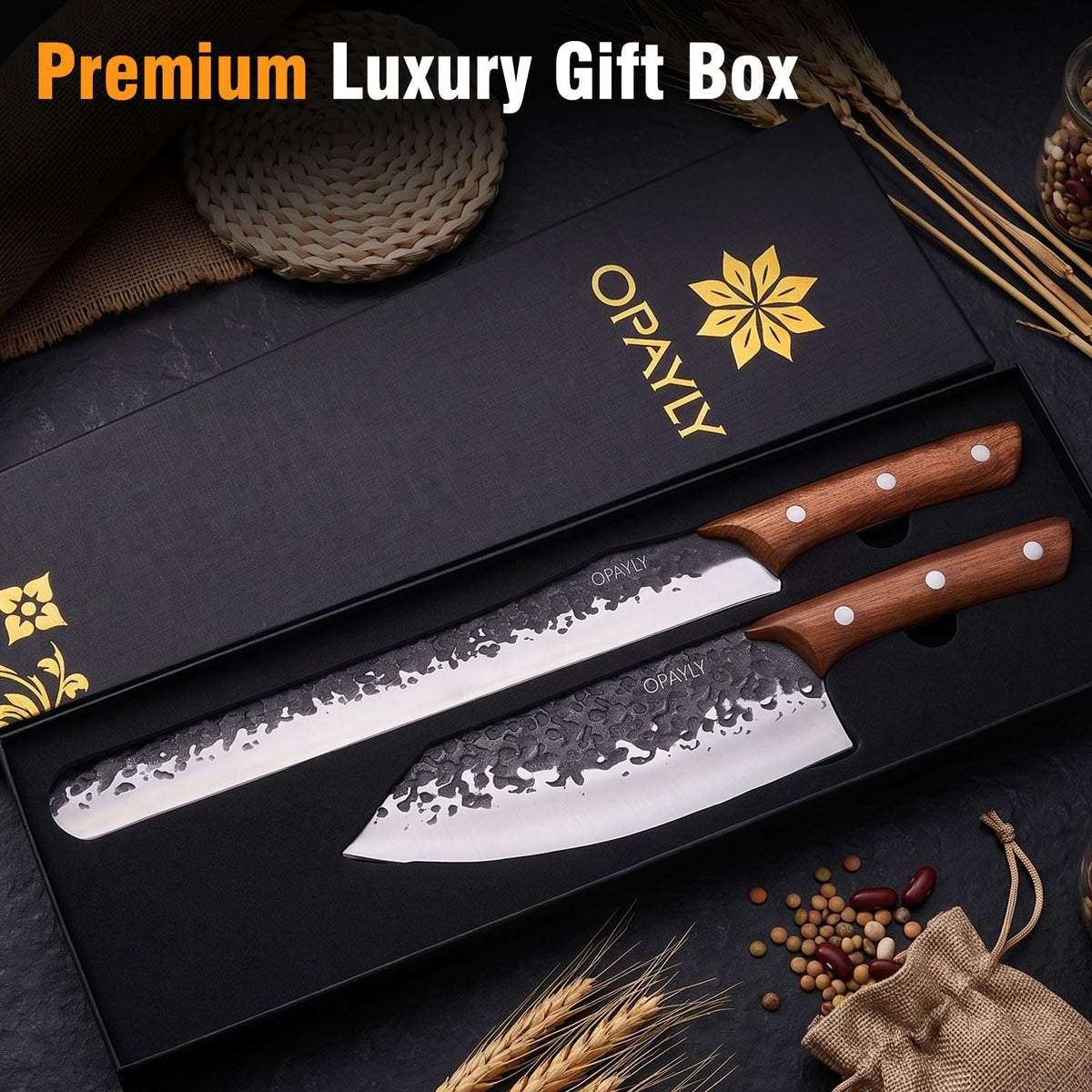 2PCS brisket Carving Knife Set by OPAYLY – medium, High Carbon Steel, Black, Pack of 2, Model PY-CD02