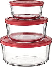 Anchor Hocking Classic Glass Food Storage Containers with Lids, Red, 6-Piece Set, Model Number: