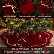 Arrowbash Velvet Tree Skirt, 48 Inch Diameter, Red with Scalloped Edge