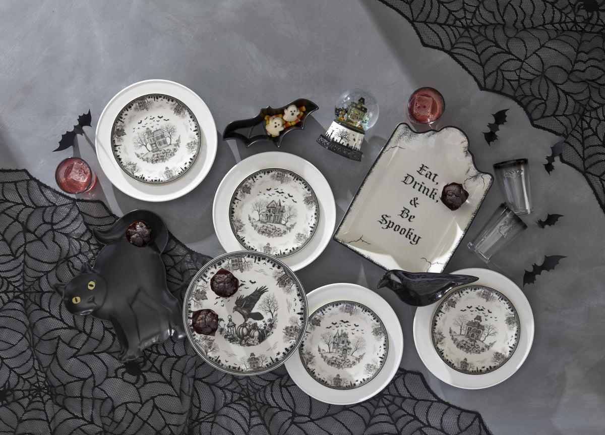 Halloween Cat Hors Doeuvres Tray by Lenox – 12.5" x 12.5" x 1.3", Porcelain, Black, Model 899236