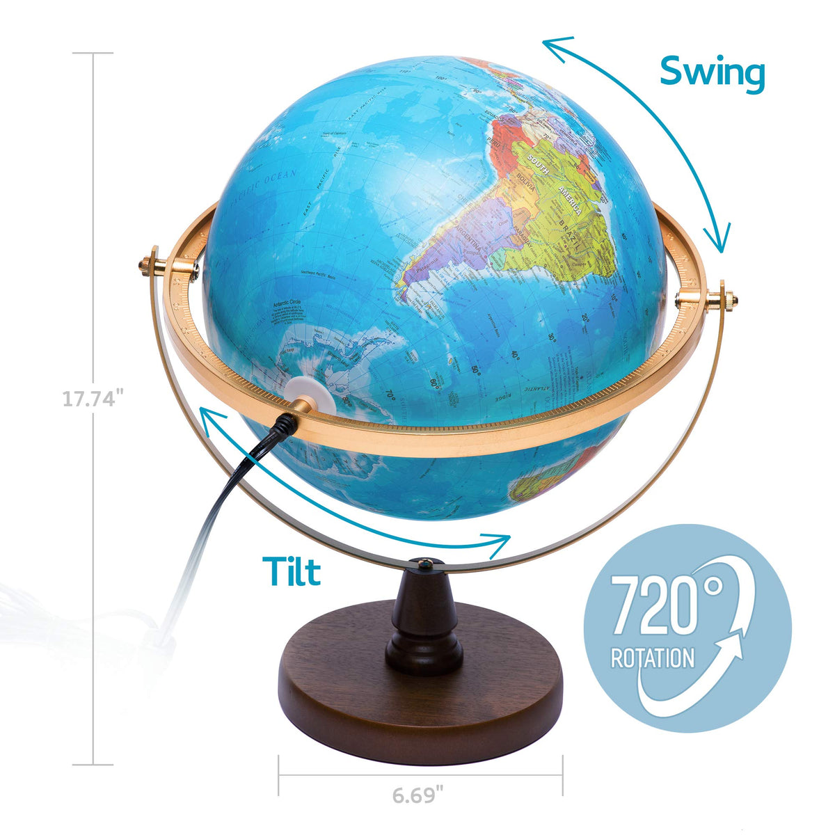 with Interactive APP & LED Illuminated Constellations at Night by SJSMARTGLOBE – Original, Wood, Blue, Model SJE-260-GASW2
