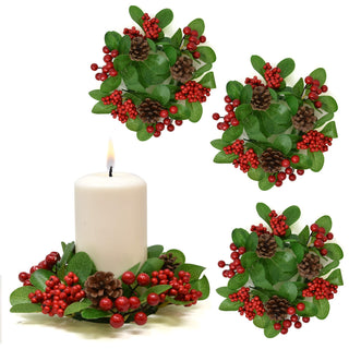 Gift Boutique Christmas Candle Ring, Pine Berry Set of 4, Red
