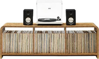 Crosley Furniture Ingrid Modern Record Player Stand with Storage for Vinyl Records, Burl Wood Media Console, Maple