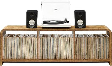 Crosley Furniture Ingrid Modern Record Player Stand with Storage for Vinyl Records, Burl Wood Media Console, Maple