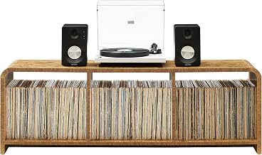 Crosley Furniture Ingrid Modern Record Player Stand with Storage for Vinyl Records, Burl Wood Media Console, Maple