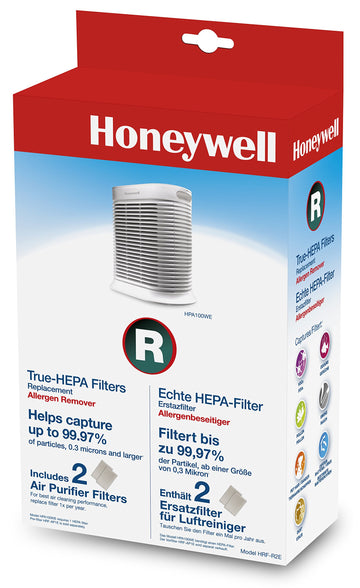 Genuine HEPA Replacement Filter for use in Air Purifier HPA100WE - Pack of by Honeywell – Pack of 2, Fiberglass, Model HRF-R2E