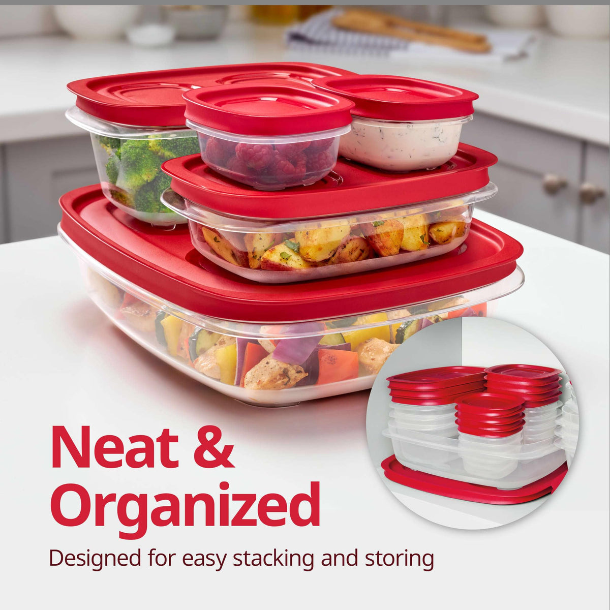 7.81- and 14.66-Cup EasyStore Square Containers by Rubbermaid – 4-Piece, 22.47 cups, Red, Model 2210144