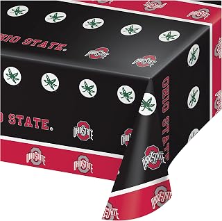 Creative Converting The Ohio State University Plastic Table Cover, 54"x108" - | NCAA Party Decor Protects Your Table From Spills, Disposable Table Cover for Ohio State Themed Celebrations and Gatherings