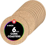 Hygloss Products Natural Cork Coasters - Eco Friendly Absorbent Rounds for Drinks, Trivets, and DIY Crafts, 3mm, 4 Inch, Set of 6