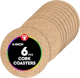 Hygloss Products Natural Cork Coasters - Eco Friendly Absorbent Rounds for Drinks, Trivets, and DIY Crafts, 3mm, 4 Inch, Set of 6