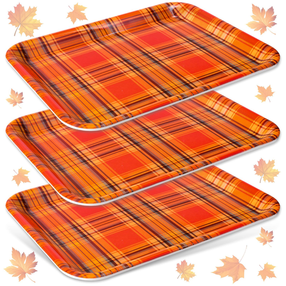 JarThenaAMCS Fall Plaid Serving Trays, 13 x 10 Inch, Set of 3 Orange
