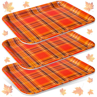 JarThenaAMCS Fall Plaid Serving Trays, 13 x 10 Inch, Set of 3 Orange
