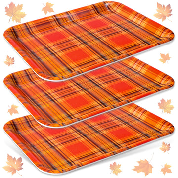 JarThenaAMCS Fall Plaid Serving Trays, 13 x 10 Inch, Set of 3 Orange