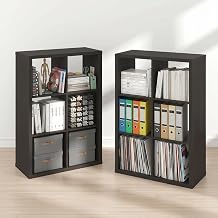 Furinno Cubicle Book Shelf Set of 2, 6-Cube Bookshelf, Black Dark Oak