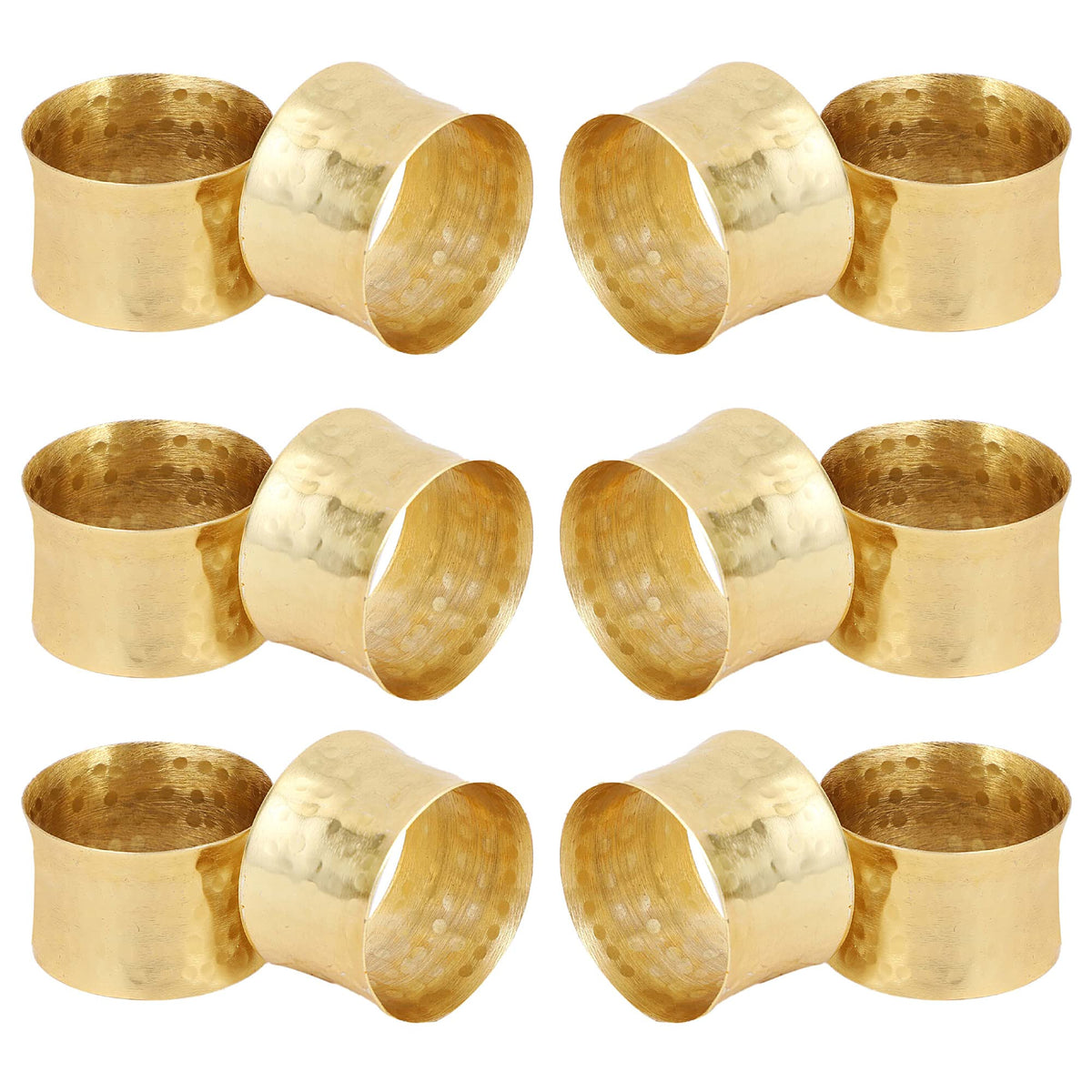 ITOS365 Napkin Rings, Hammered Metal Set of 12, Gold